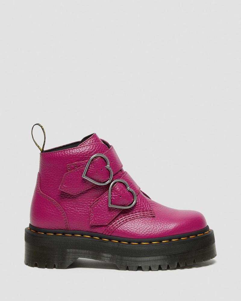 Women's Dr Martens Devon Heart Leather Platform Boots Pink | AU 234DFM